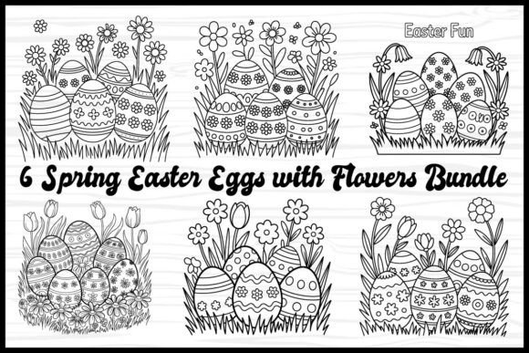 6 Spring Easter Eggs with Flowers Graphics