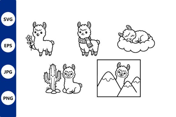 Alpaca Vector Set with Flowers and Graphics