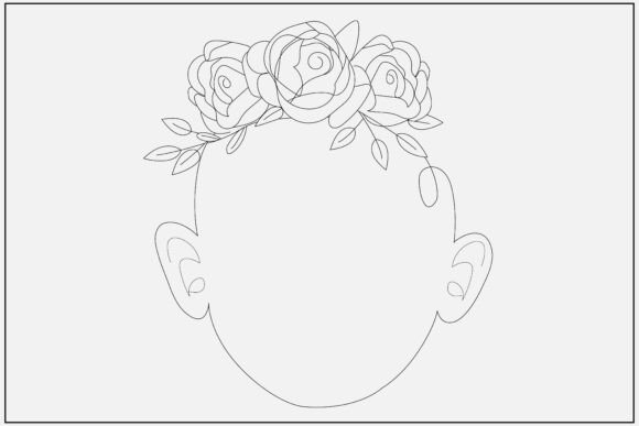 Baby Floral Crown with Roses Line Art Graphics