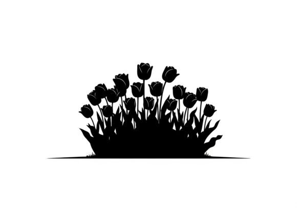 Black Silhouette of Flowers Tulips Graphics