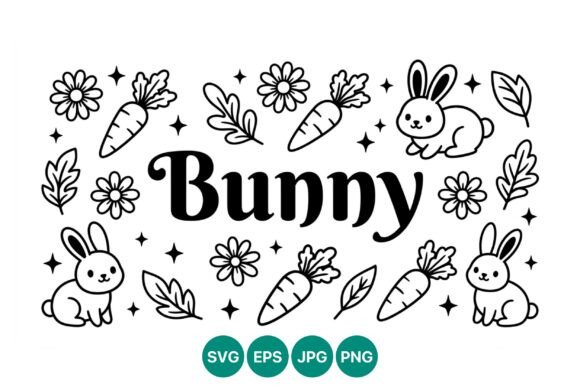 Bunny with Carrots and Flowers Vector