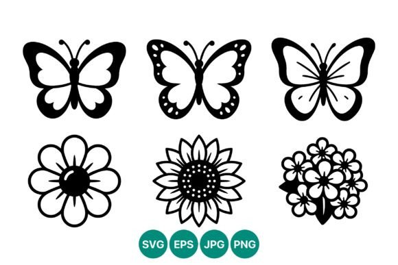Butterflies and Flowers Vector Art