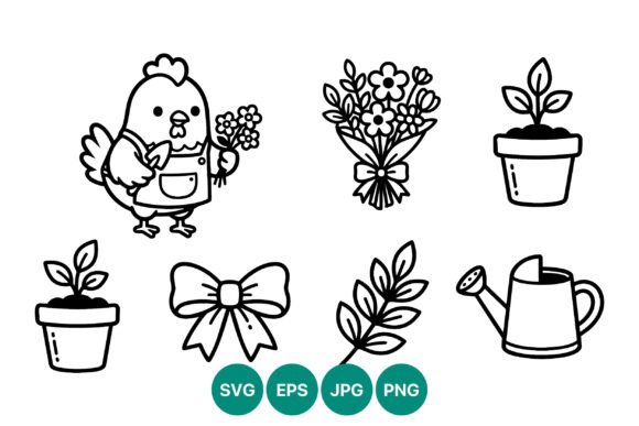 Chicken Flowers Garden Vector Art for Crafting and Design