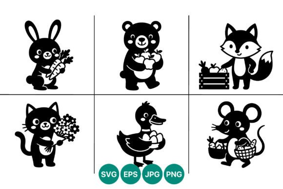 Cute Animals with Vegetables and Flowers Graphics