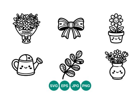 Cute Black and White Flowers and Bow Graphics