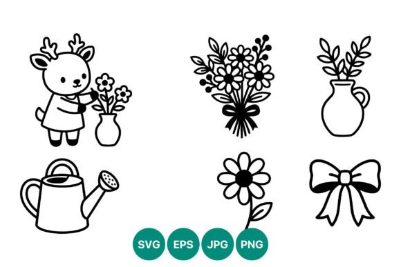 Cute Cartoon Deer with Flowers Vector Graphics