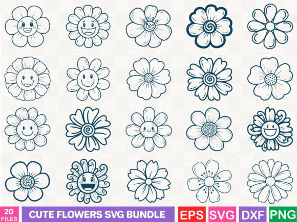 Cute Flowers SVG Bundle Graphics
