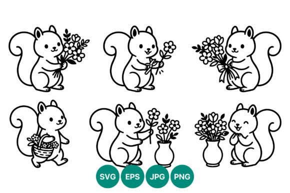 Cute Squirrel Holding Flowers Vector Graphics