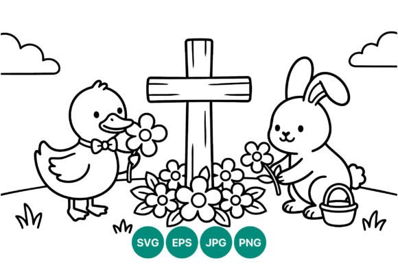 Duck and Rabbit with Flowers Cross - A Versatile Graphic Asset