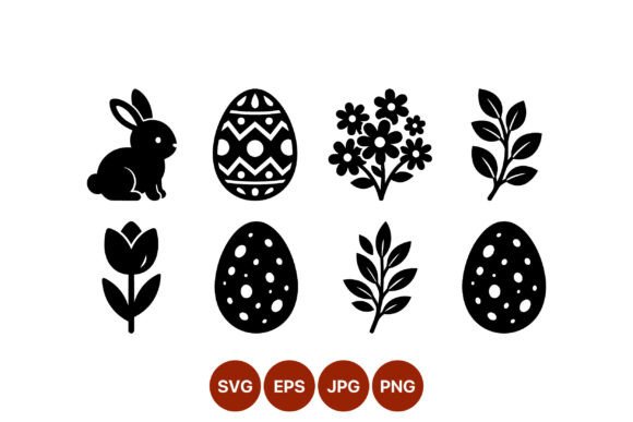 Easter Bunny Eggs Flowers Vector Icons Graphics