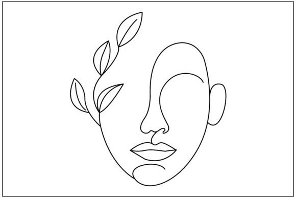Face with Flowers Line Art