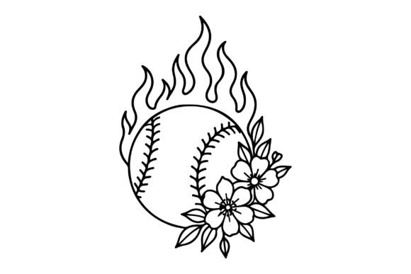 Fire Softball with Flowers Clipart