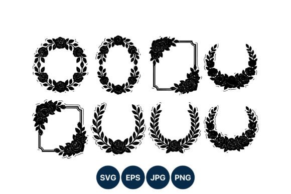 Floral Wreath and Frame Set Black Roses - A Versatile Graphic Design Asset