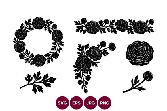 Floral Wreath Vector Set with Roses and Graphics