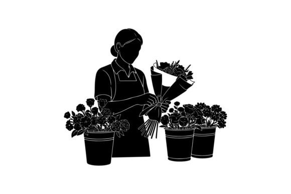 Florist Arranging Roses in Pots Vector I Graphics