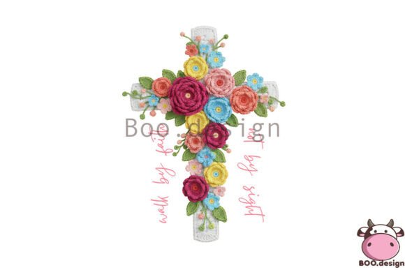 Flowers Christian Cross Faux Yarn Graphics for Crafting