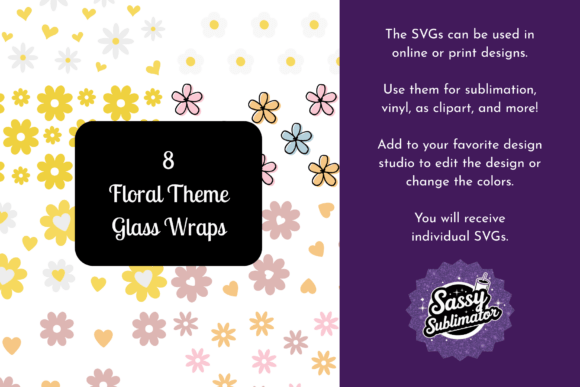 Flowers Glass Wraps 8 SVGs Graphics for Crafters