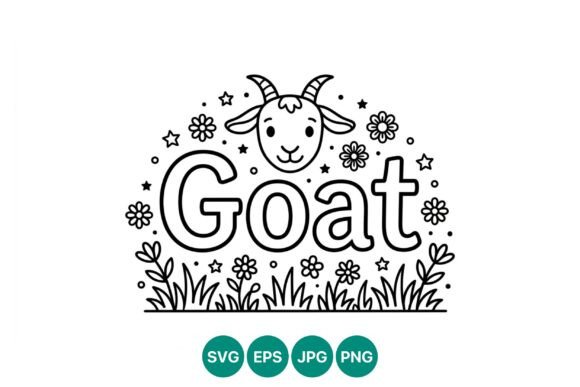 Goat Head Line Art with Flowers Graphics