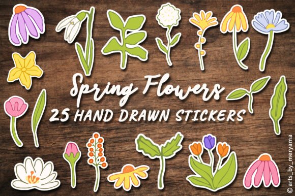 Hand Drawn Spring Flowers Stickers SVG