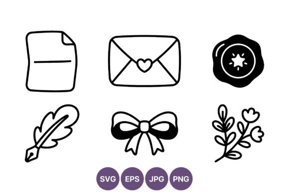 Heart Sealed Envelope Quill Flowers Graphics for Digital Selling