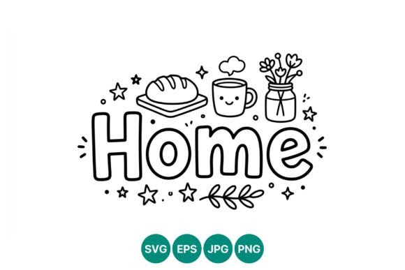 Home Bread Cup Flowers Line Art Graphics