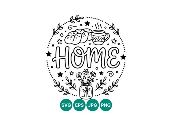 Home Bread Cup Flowers Vector Graphics