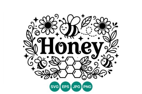 Honey Bees Flowers Vector Art
