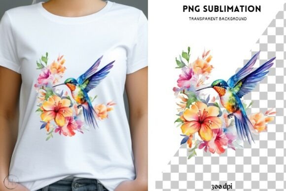 Kolibri with Exotic Flowers Graphics for Local Branding