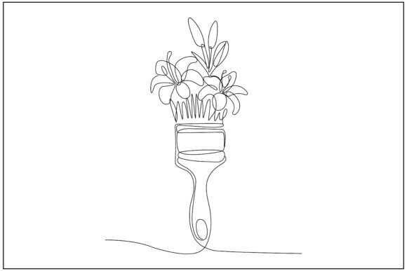 Paintbrush With Lily Flowers Graphics for Editorial Use