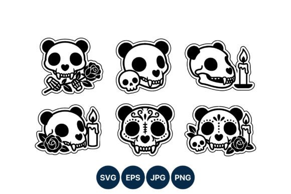 Panda Skull Roses Candle Vector Graphics