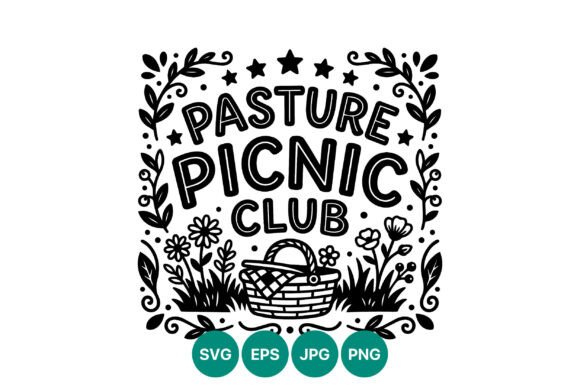 Pasture Picnic Club Basket Flowers Illustration for Branding