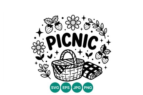 Picnic Basket Strawberries Flowers Graphics