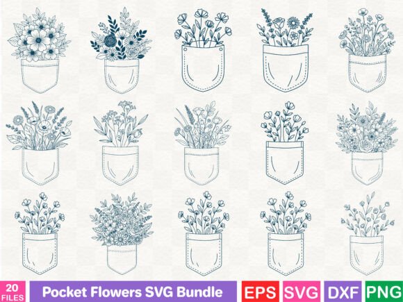 Pocket Flowers SVG Bundle Graphics
