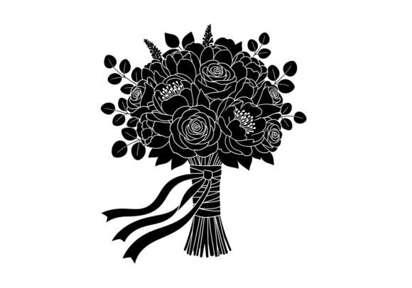 Silhouette Bouquet of Roses Ribbons Graphics