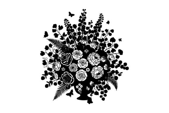 Silhouette of a Bouquet with Flowers and Graphics