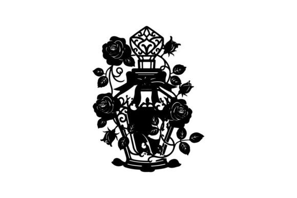 Silhouette of Perfume Bottle with Roses – A Versatile Graphic Illustration