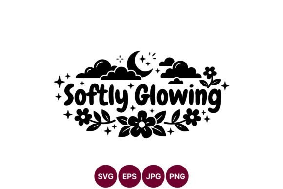 Softly Glowing Moon Stars Flowers Vector