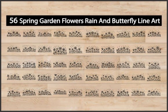 Spring Garden Flowers Rain and Butterfly Graphics