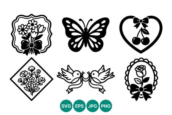 Valentines Vector Icons Set with Flowers for Graphics and Illustrations