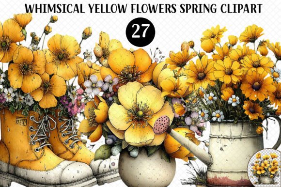 Whimsical Yellow Flowers Spring Graphics for Local Branding