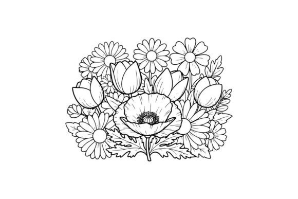 White Daisies and Poppy Flowers Bouquet Graphics