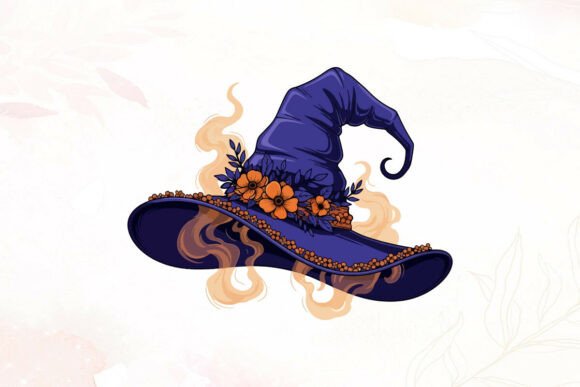 Witch Hat with Flowers and Smoke Graphics