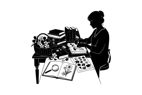 Woman Studying Flowers Graphics for Branding