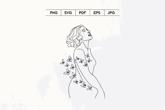 Woman with Flowers Line Art Design for Graphics and Illustrations
