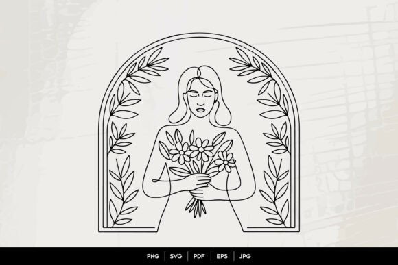 Woman with Flowers Line Art Graphics